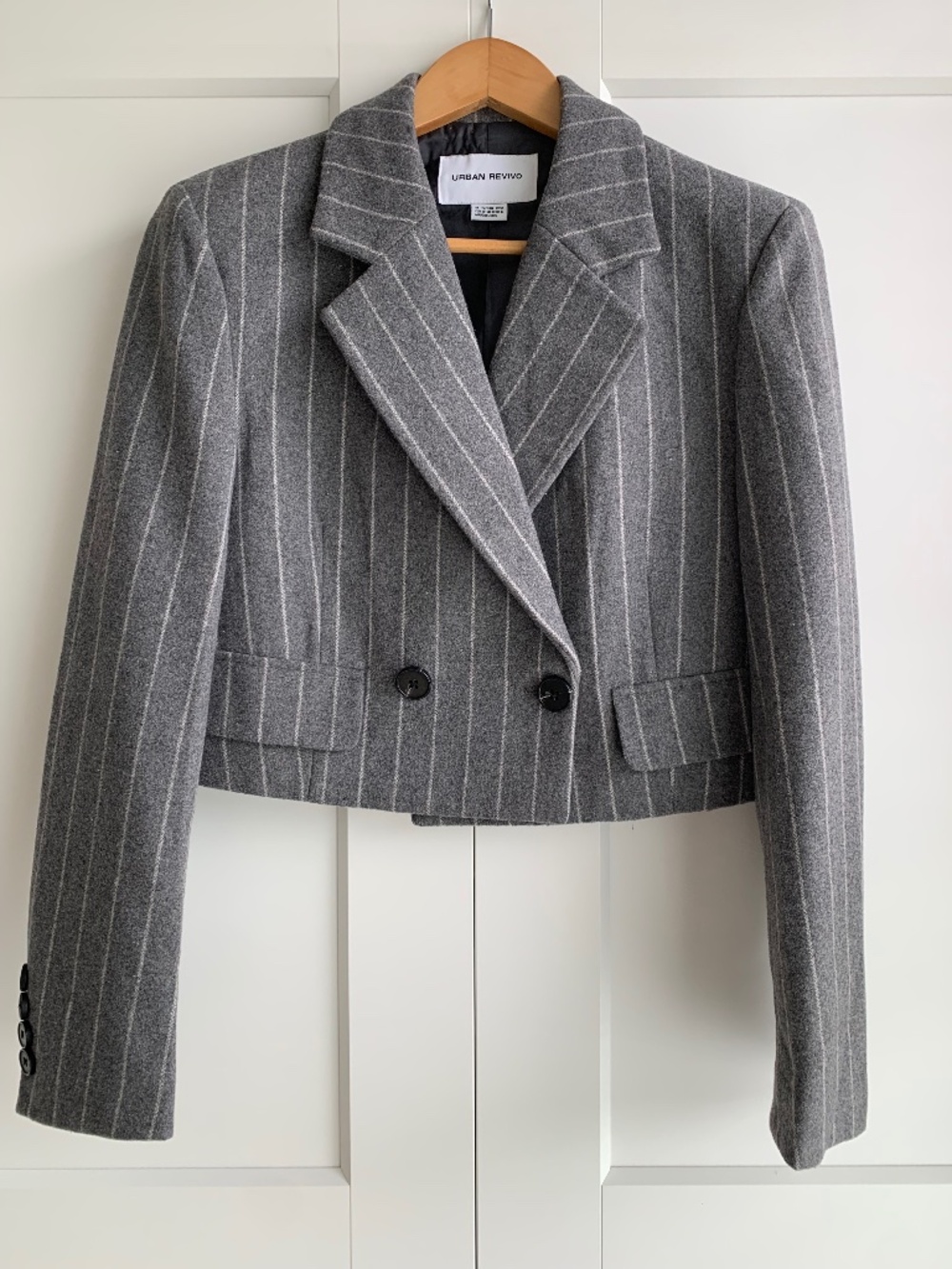 URBAN REVIVO Cropped Blazer Striped  Grey  women's US 6